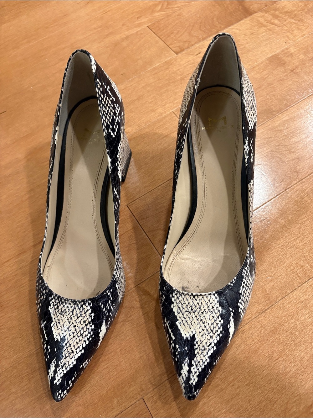 Marc Fisher Zalas Women's Pointed Toe Snake-Print Pump in Black & Cream